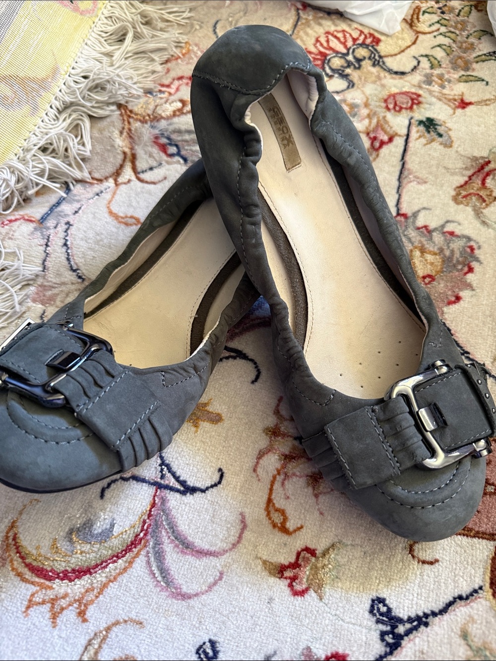 Gray Buckle Ballet Flats - Women's Comfortable Slip-On